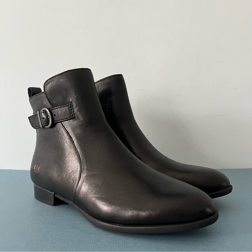 Born Black Leather Ankle Booties with Buckle